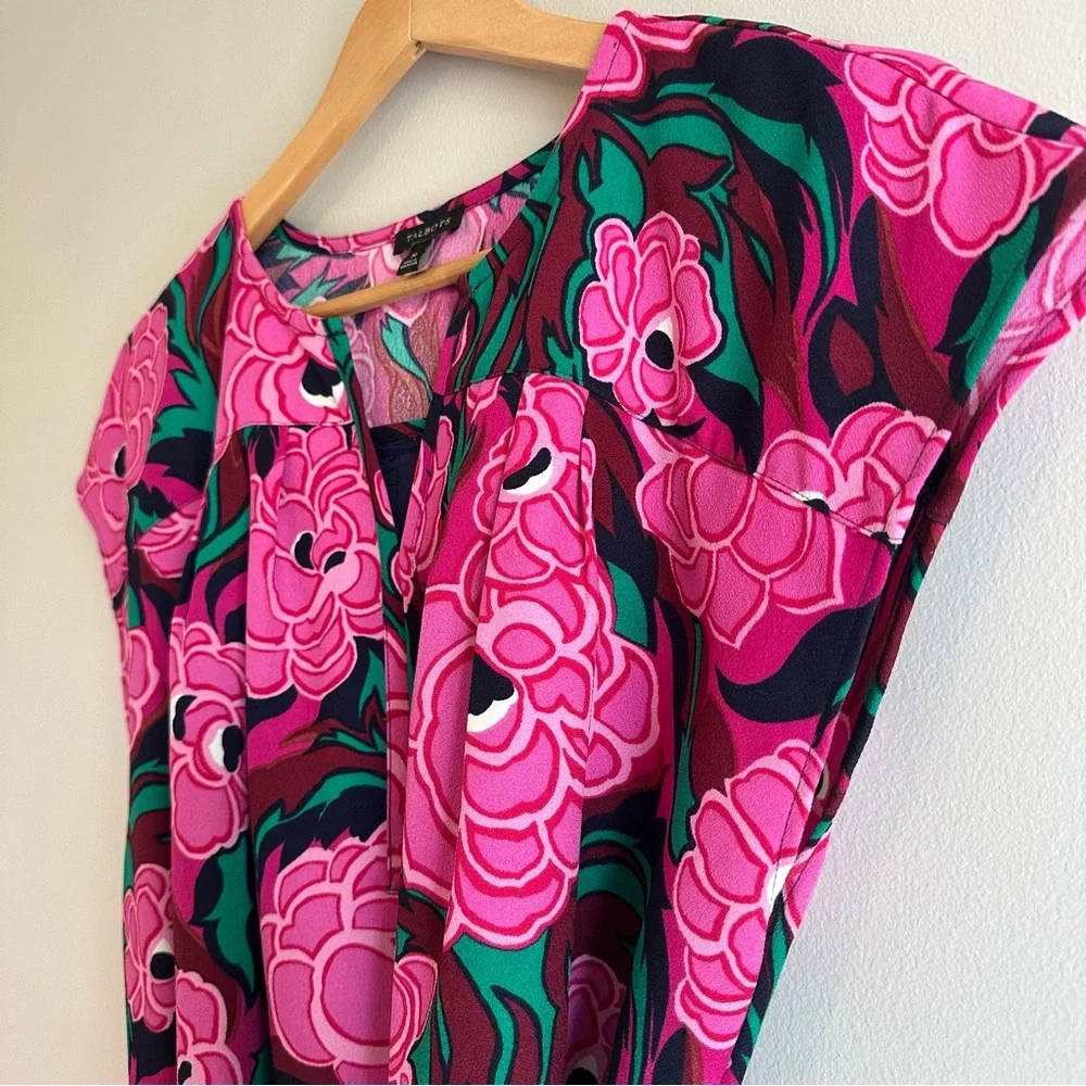 Talbots Sleeveless‎ Floral Sheath Dress w/ Belt Women’s M | Peony Print V‑Neck